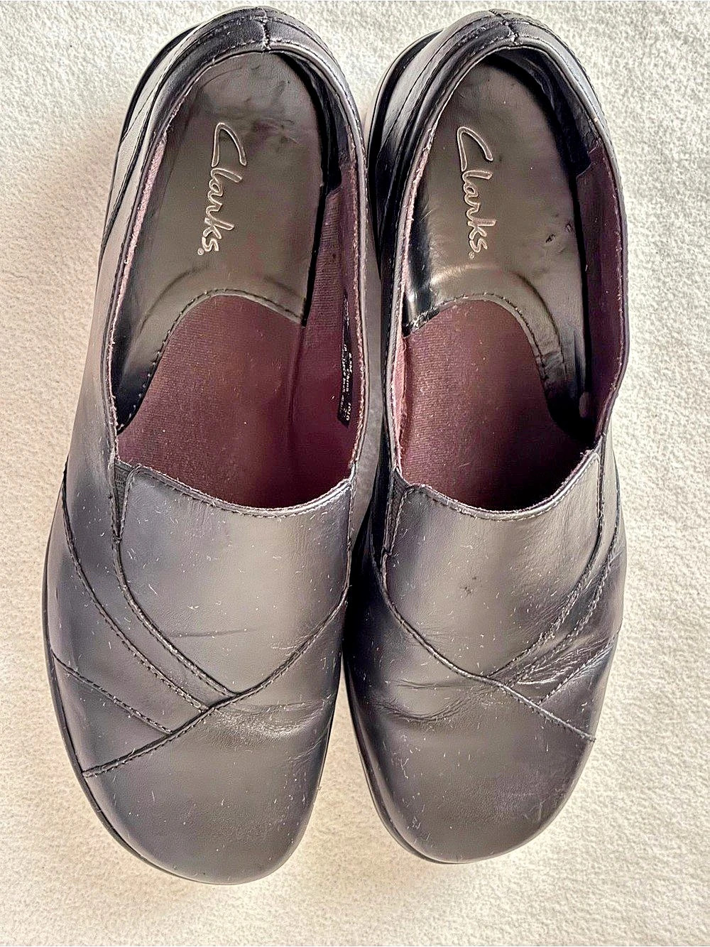 Clarks Blackberry Black Leather-Look Flats US 8.5